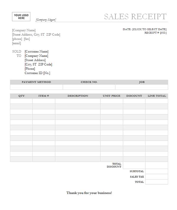 Basic Sales Receipt Template