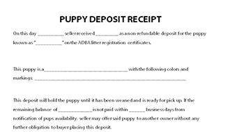 Puppy Deposit Receipt