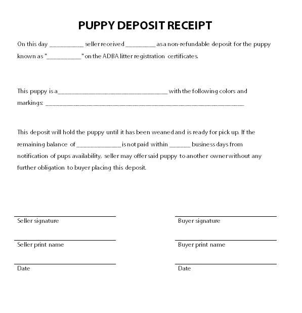 Puppy Deposit Receipt