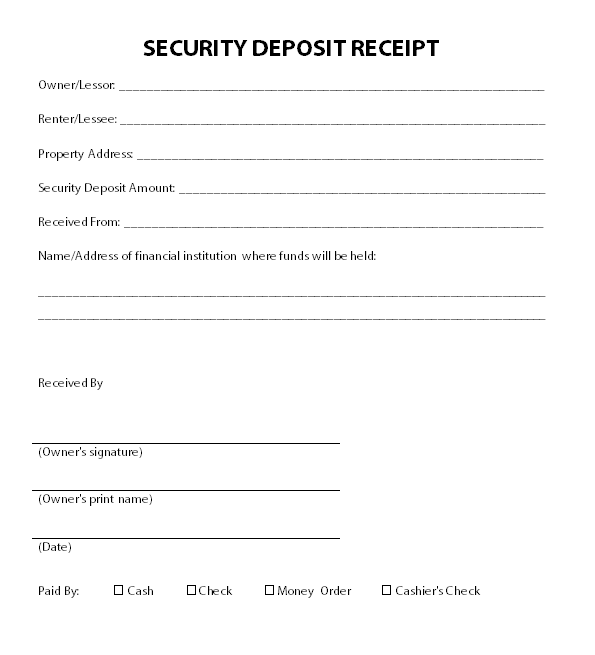 Security Deposit Receipt Template in PDF Form